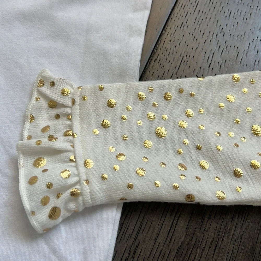NWT Gold polkadot/ruffle longsleeve dressy shirt with matching  ruffle leggings
